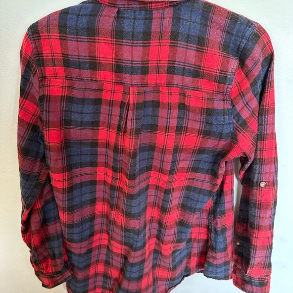 Passport Women's Red Blue Flannel Button-Up Shirt Size M 100% Cotton - Picture 2 of 2